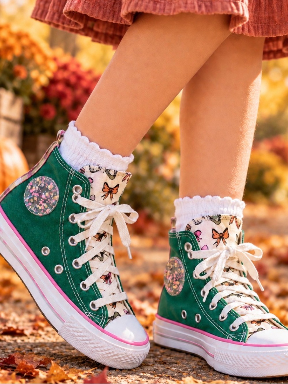 Custom Converse Green Bow High Tops Youth Size 1